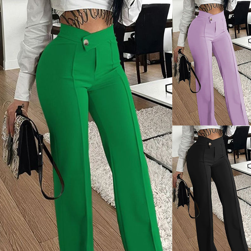 Women'S Cross-Border Slim-Fit Green Leisure Commute Wide-Leg Trousers