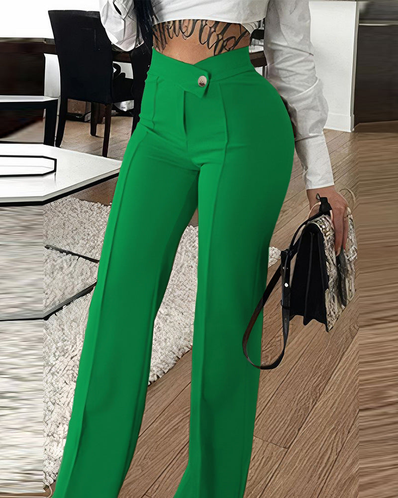 Women'S Cross-Border Slim-Fit Green Leisure Commute Wide-Leg Trousers